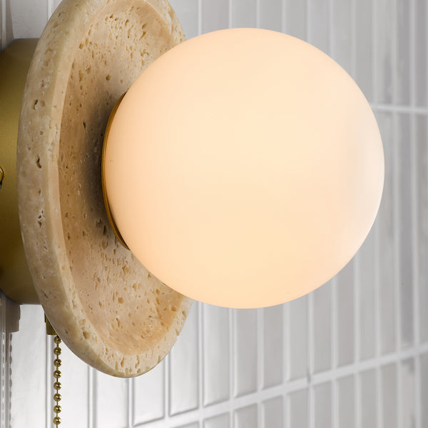 Travertine and Opal Glass Bathroom Wall Light