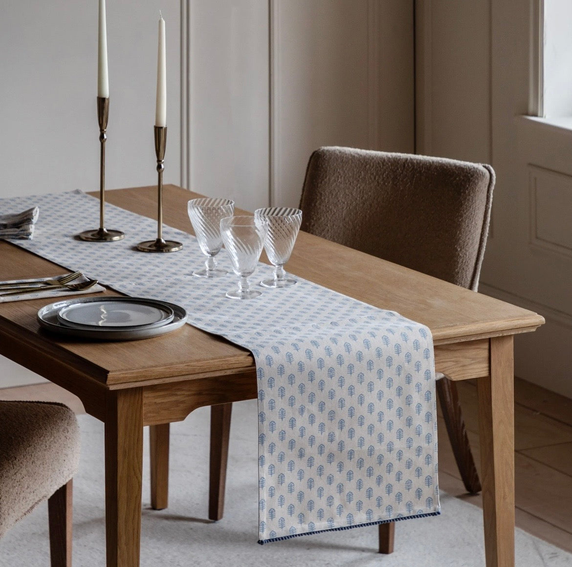 Fleur Stamp Table Runner Blue