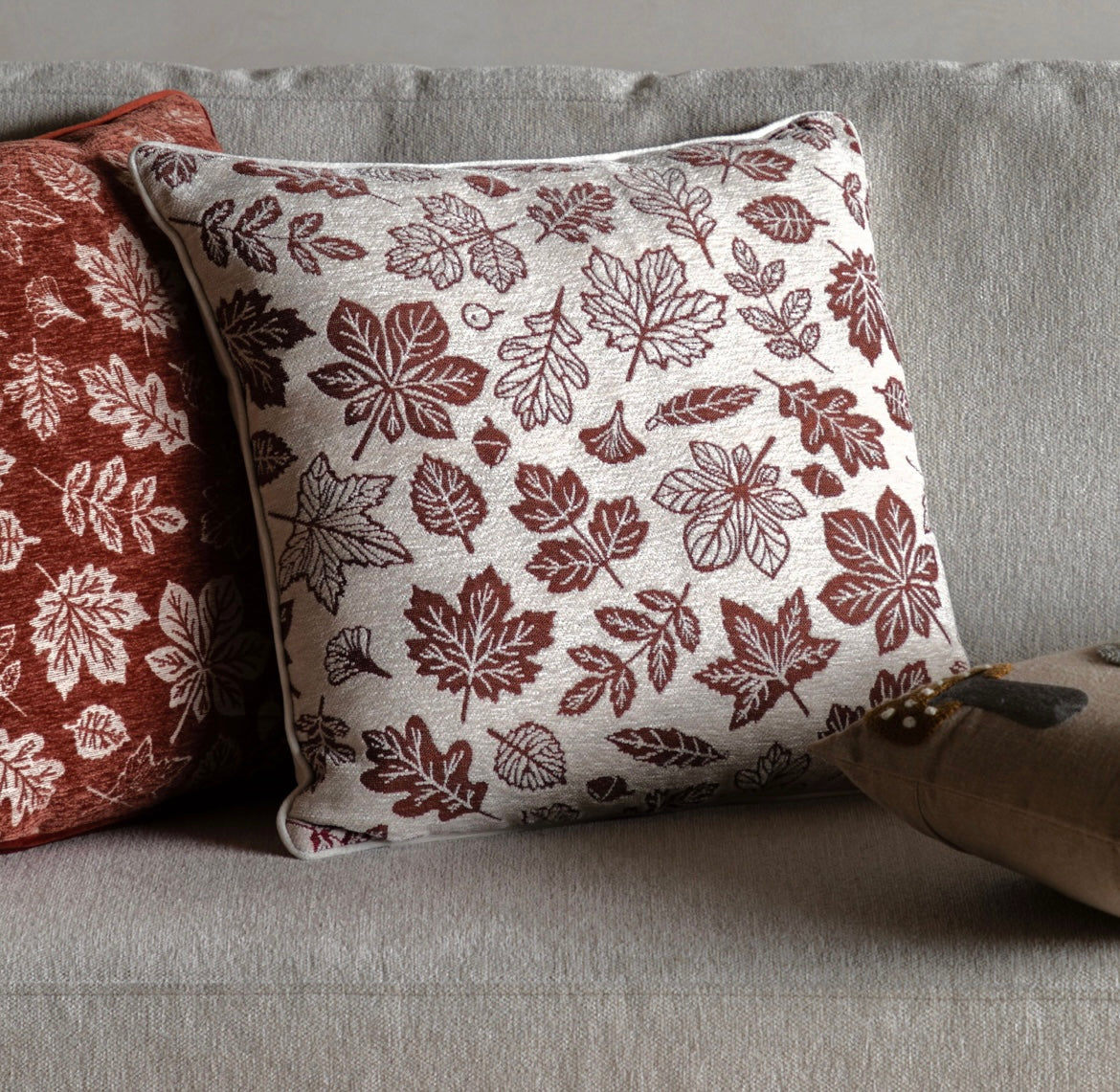 Autumn Leaf Chenille Cushion Cream
