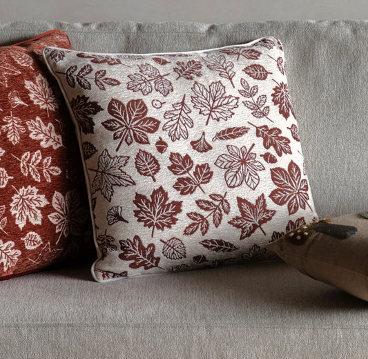 Autumn Leaf Chenille Cushion Cream