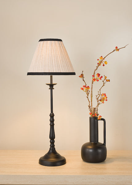 Judy Table Lamp Satin Black With Natural Pleated Shade