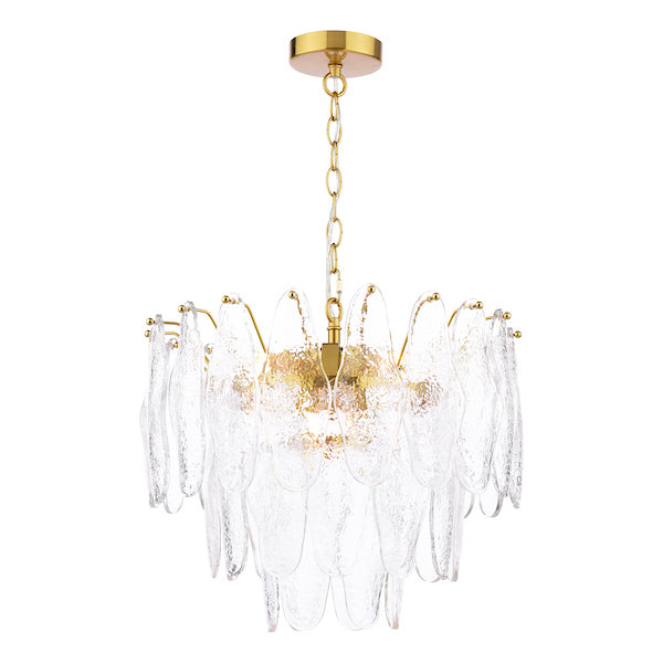 Kimmia 6lt Pendant Natural Brass & Textured Glass