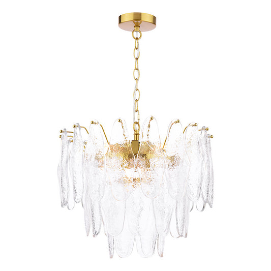 Kimmia 6lt Pendant Natural Brass & Textured Glass