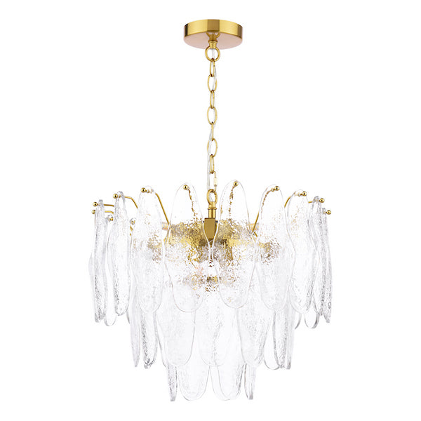 Kimmia 6lt Pendant Natural Brass & Textured Glass
