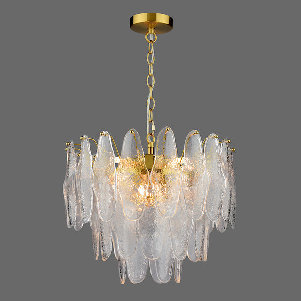Kimmia 6lt Pendant Natural Brass & Textured Glass