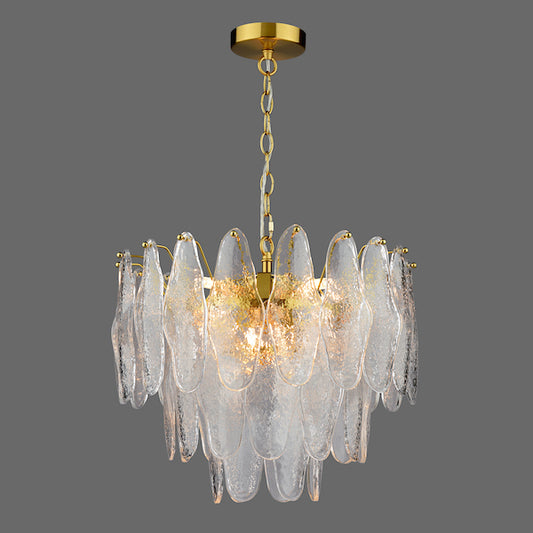 Kimmia 6lt Pendant Natural Brass & Textured Glass
