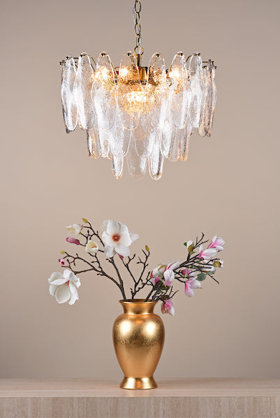 Kimmia 6lt Pendant Natural Brass & Textured Glass