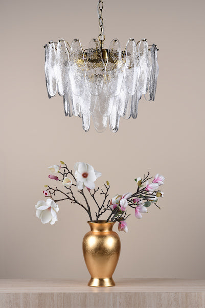 Kimmia 6lt Pendant Natural Brass & Textured Glass