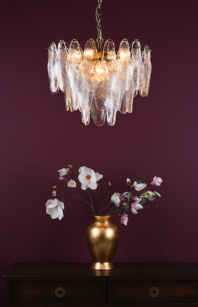 Kimmia 6lt Pendant Natural Brass & Textured Glass