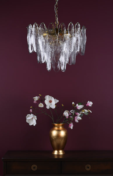 Kimmia 6lt Pendant Natural Brass & Textured Glass
