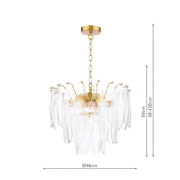 Kimmia 6lt Pendant Natural Brass & Textured Glass