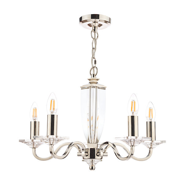 Carson 5 Light Armed Pendant Polished Nickel & Crystal