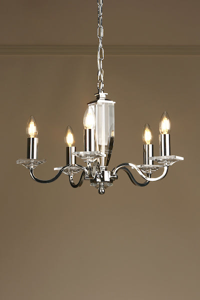 Carson 5 Light Armed Pendant Polished Nickel & Crystal