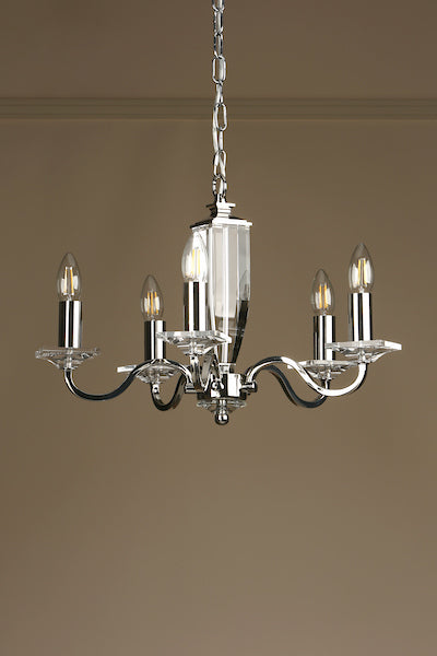 Carson 5 Light Armed Pendant Polished Nickel & Crystal