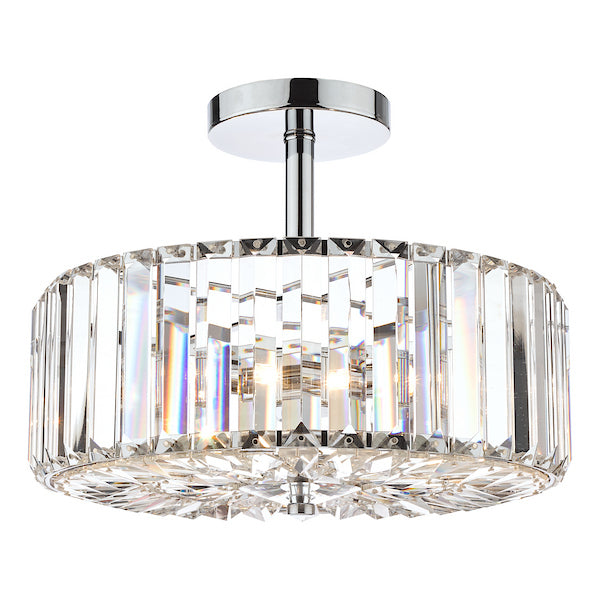Fernhurst 3 Light Semi Flush Crystal & Polished Chrome
