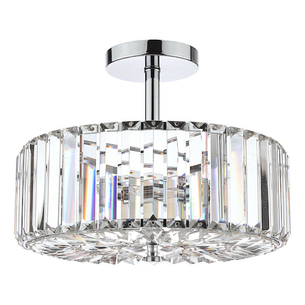 Fernhurst 3 Light Semi Flush Crystal & Polished Chrome