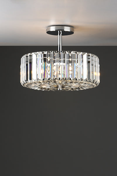 Fernhurst 3 Light Semi Flush Crystal & Polished Chrome