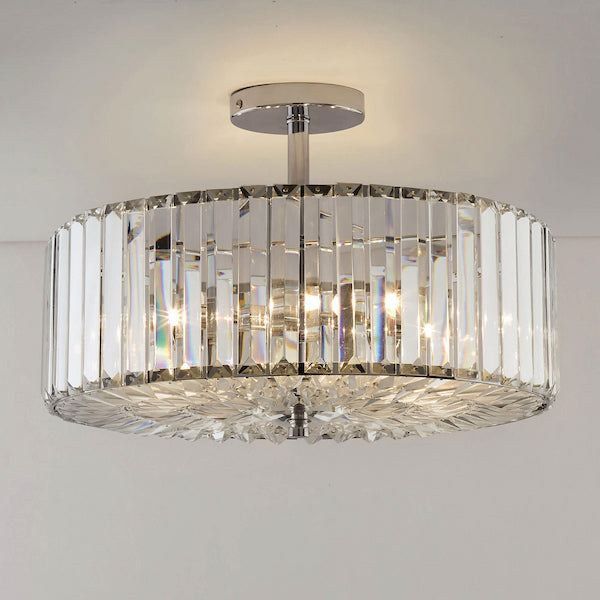 Fernhurst 3 Light Semi Flush Crystal & Polished Chrome
