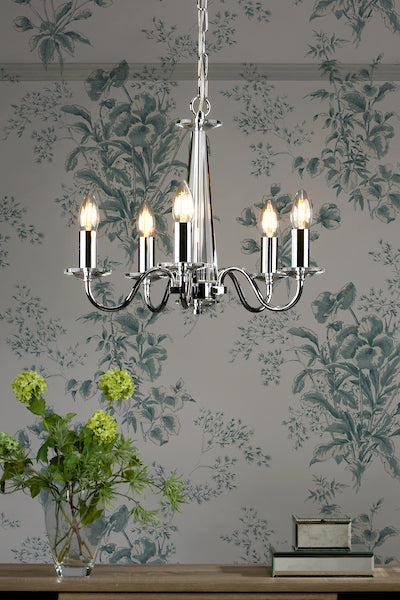 Blake 5 Light Armed Pendant Crystal & Polished Chrome