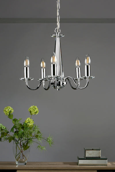 Blake 5 Light Armed Pendant Crystal & Polished Chrome