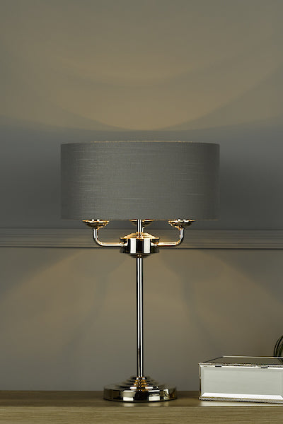 Sorrento  3 Light Table Lamp Polished Nickel with Charcoal Grey Shade