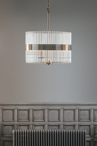 Alexa 3 Light Pendant Polished Nickel Glass Rods