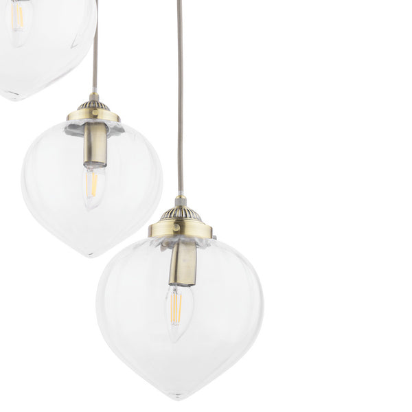 Whitham 3 Light Cluster Pendant Antique Brass and Ribbed Glass