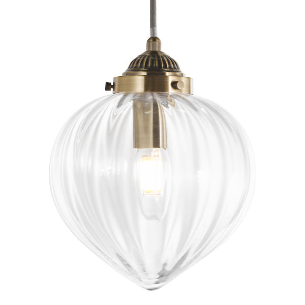 Whitham 1 Light Pendant Antique Brass & Ribbed Glass
