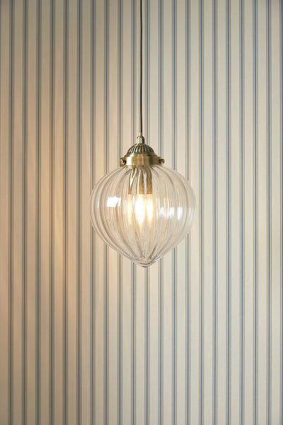 Whitham 1 Light Pendant Antique Brass & Ribbed Glass