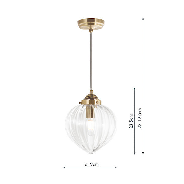 Whitham 1 Light Pendant Antique Brass & Ribbed Glass
