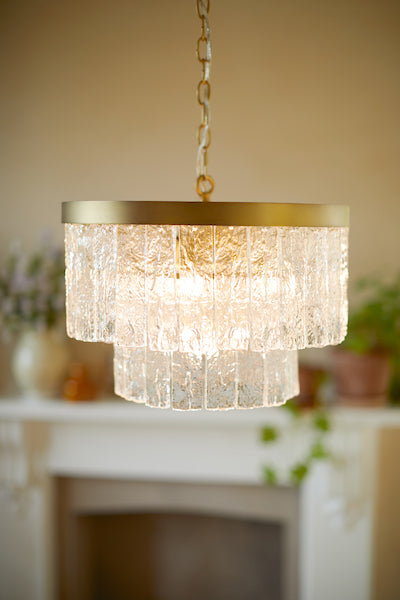 Durnsford 4 Light Chandelier Matt Antique Brass & Textured Glass