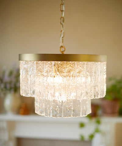 Durnsford 4 Light Chandelier Matt Antique Brass & Textured Glass