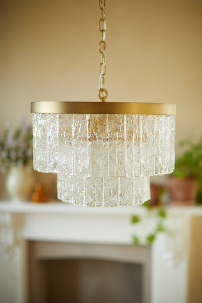 Durnsford 4 Light Chandelier Matt Antique Brass & Textured Glass