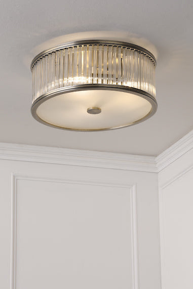 Sutton 2 Light Flush Matt Antique Brass and Ribbed Glass.