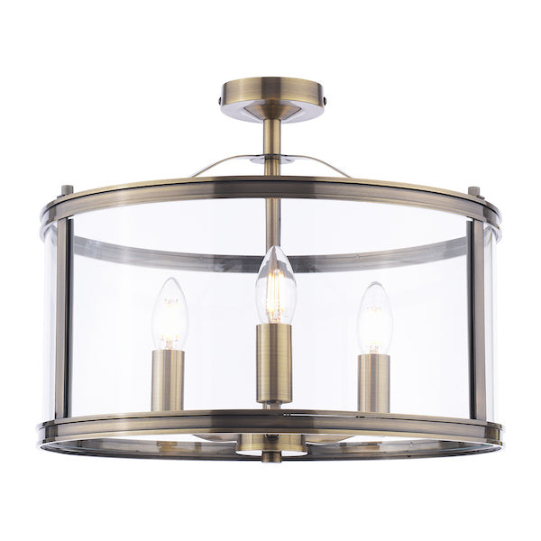 Harrington 3 Light Semi Flush Antique Brass