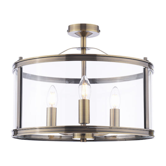 Harrington 3 Light Semi Flush Antique Brass