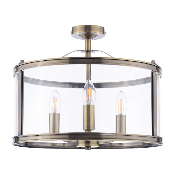 Harrington 3 Light Semi Flush Antique Brass