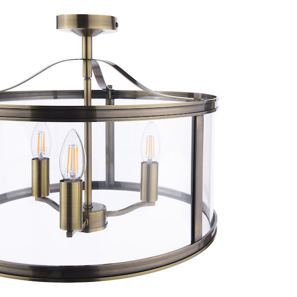 Harrington 3 Light Semi Flush Antique Brass