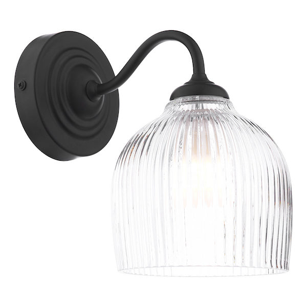 Charissa 1 Light Bathroom Wall Light Black and Ribbed Glass