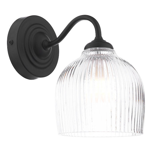 Charissa 1 Light Bathroom Wall Light Black and Ribbed Glass