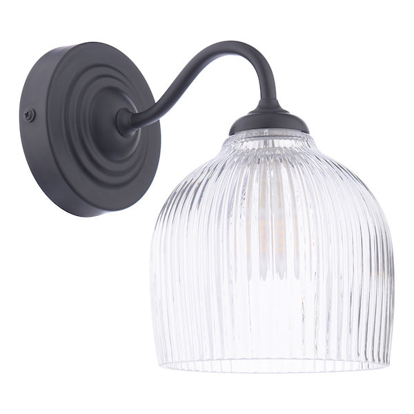 Charissa 1 Light Bathroom Wall Light Black and Ribbed Glass
