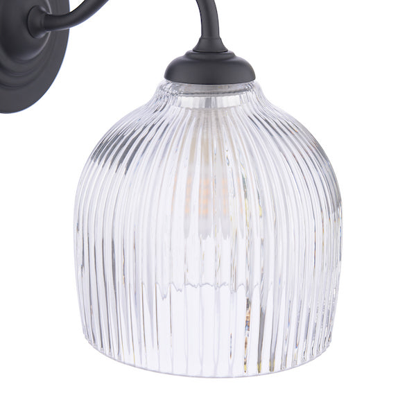 Charissa 1 Light Bathroom Wall Light Black and Ribbed Glass