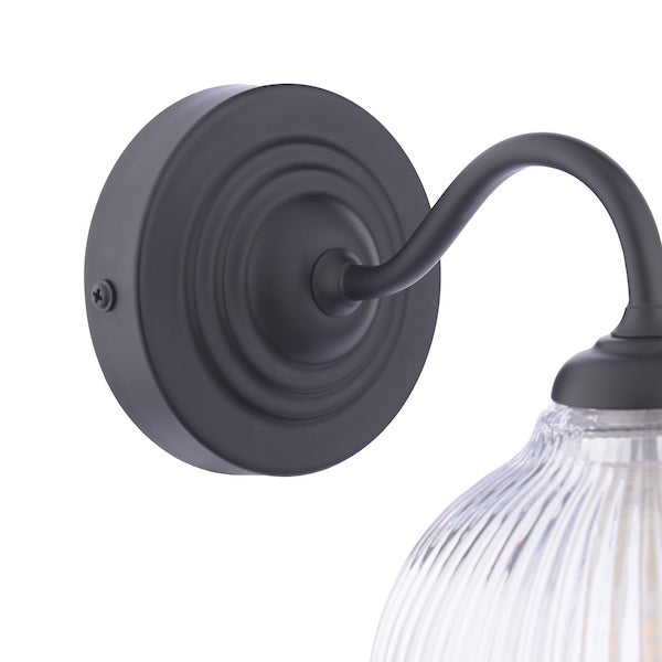 Charissa 1 Light Bathroom Wall Light Black and Ribbed Glass