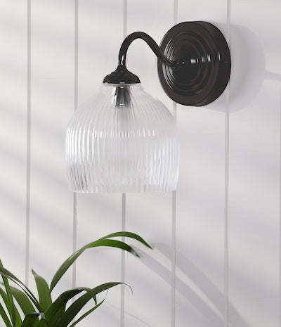 Charissa 1 Light Bathroom Wall Light Black and Ribbed Glass