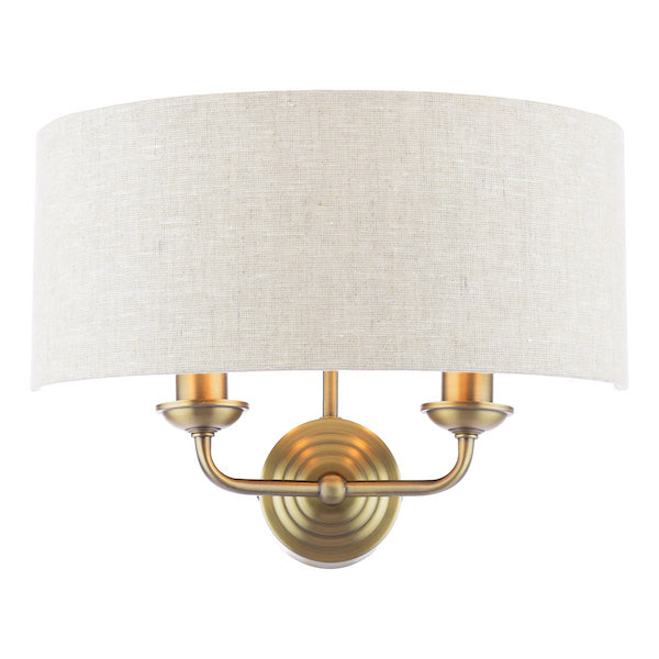 Sorrento 2 Light Wall Light Antique Brass With Natural Shade