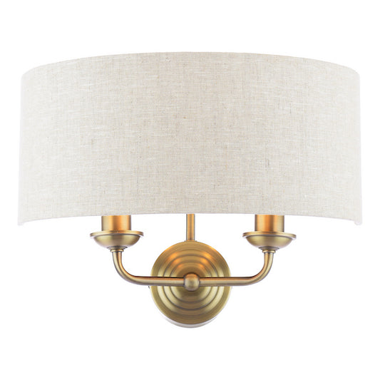 Sorrento 2 Light Wall Light Antique Brass With Natural Shade
