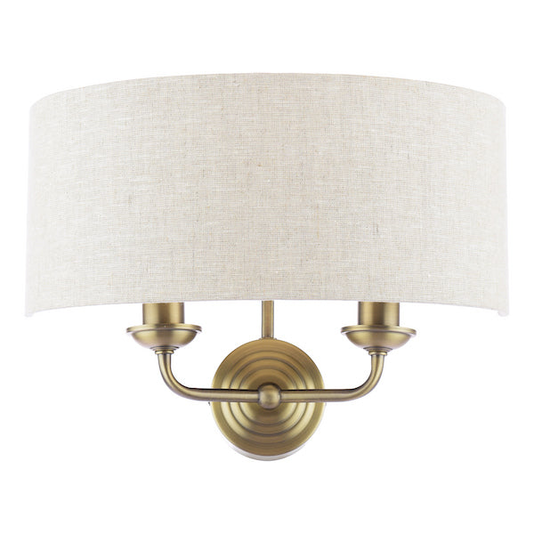 Sorrento 2 Light Wall Light Antique Brass With Natural Shade