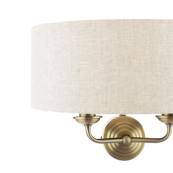 Sorrento 2 Light Wall Light Antique Brass With Natural Shade