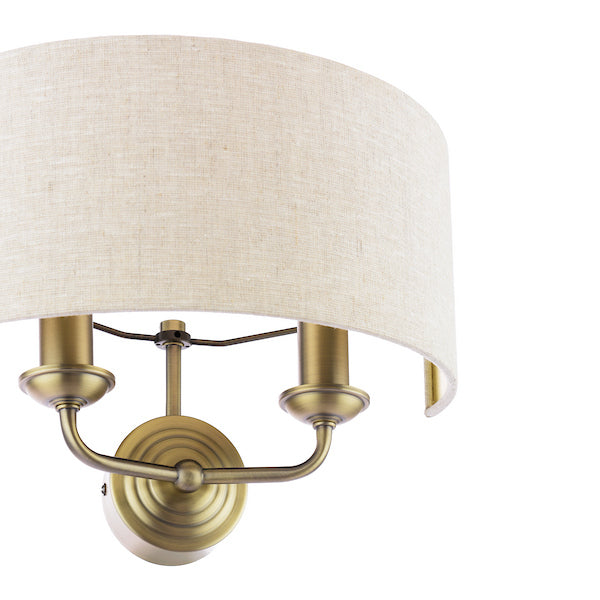 Sorrento 2 Light Wall Light Antique Brass With Natural Shade