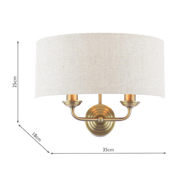 Sorrento 2 Light Wall Light Antique Brass With Natural Shade